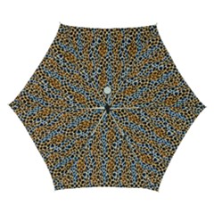 Blue Brown Leopard Automatic Folding Umbrella With Case (small) by DinkovaArt