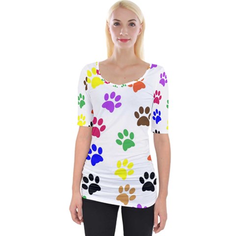 Pawprints Paw Prints Paw Animal Wide Neckline T-shirt by Anend