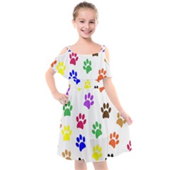 Pawprints Paw Prints Paw Animal Kids  Cut Out Shoulders Chiffon Dress by Anend