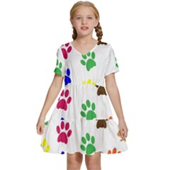 Pawprints Paw Prints Paw Animal Kids  Short Sleeve Tiered Mini Dress by Anend