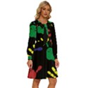 Handprints Hand Print Colourful Women s Round Neck Long Sleeve Bow Deco Dress View3