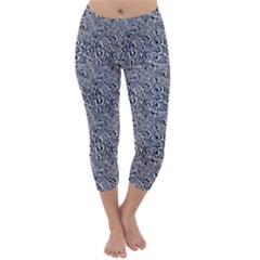 Blue Black Snake Pattern Capri Winter Leggings  by DinkovaArt