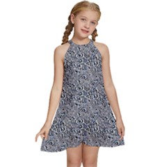 Blue Black Snake Pattern Kids  Halter Collar Waist Tie Chiffon Dress by DinkovaArt
