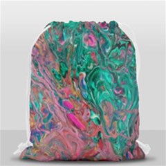 Green Pour Drawstring Bag (small) by kaleidomarblingart