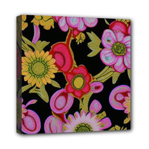 Mid Century Retro Floral 1970s 1960s Pattern 70 Mini Canvas 8  X 8  (stretched) by violetheavensky