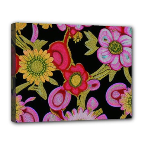 Mid Century Retro Floral 1970s 1960s Pattern 70 Canvas 14  X 11  (stretched) by violetheavensky