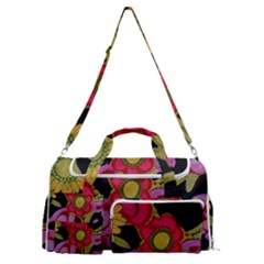 Mid Century Retro Floral 1970s 1960s Pattern 70 Sports Gym Duffle Bag With Shoe Compartment by violetheavensky