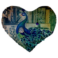 French Scripts Vintage Peacock Floral Paris Decor 19  Premium Heart Shape Cushion by chicelegantboutique
