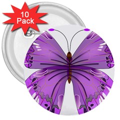 Purple Awareness Butterfly 3  Button (10 Pack) by FunWithFibro