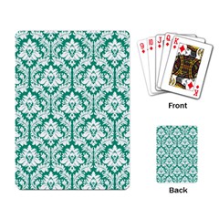 White On Emerald Green Damask Playing Cards Single Design by Zandiepants