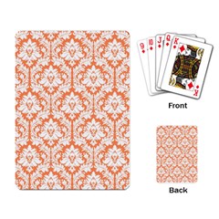 White On Orange Damask Playing Cards Single Design by Zandiepants