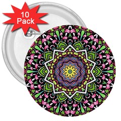 Psychedelic Leaves Mandala 3  Button (10 Pack) by Zandiepants