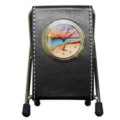 Alone On Sunset Beach Stationery Holder Clock by TonyaButcher