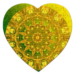 Yellow Green Abstract Wheel Of Fire Jigsaw Puzzle (heart) by DianeClancy
