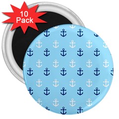 Anchors In Blue And White 3  Button Magnet (10 Pack) by StuffOrSomething