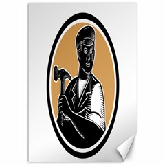 Carpenter Holding Hammer Woodcut Canvas 12  X 18  (unframed) by retrovectors