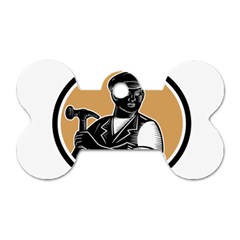 Carpenter Holding Hammer Woodcut Dog Tag Bone (one Sided) by retrovectors