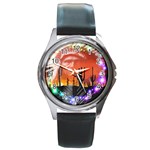 Ghost Dance Round Leather Watch (Silver Rim) Front