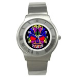 Skull In Colour Stainless Steel Watch (Slim) Front