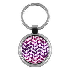 Purple Waves Pattern Key Chain (round) by LalyLauraFLM