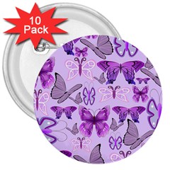 Purple Awareness Butterflies 3  Button (10 Pack) by FunWithFibro