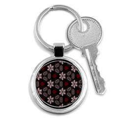 Floral Pattern On A Brown Background Key Chain (round) by LalyLauraFLM