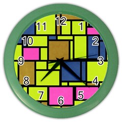 Squares And Rectangles Color Wall Clock by LalyLauraFLM