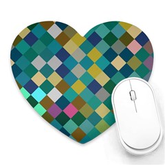 Rhombus Pattern In Retro Colors Heart Mousepad by LalyLauraFLM