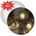 Steampunk, Golden Design With Clocks And Gears 3  Buttons (10 pack)  Front