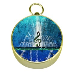 Clef With Water Splash And Floral Elements Gold Compasses by FantasyWorld7