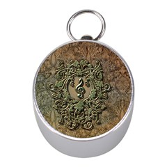 Elegant Clef With Floral Elements On A Background With Damasks Mini Silver Compasses by FantasyWorld7