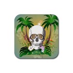 Funny Skull With Sunglasses And Palm Rubber Coaster (Square)  Front
