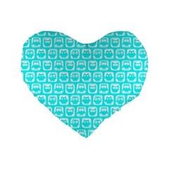 Aqua Turquoise And White Owl Pattern Standard 16  Premium Flano Heart Shape Cushions by GardenOfOphir