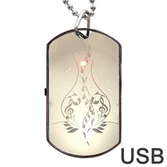 Music, Piano With Clef On Soft Background Dog Tag Usb Flash (two Sides)  by FantasyWorld7