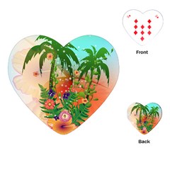 Tropical Design With Palm And Flowers Playing Cards (heart)  by FantasyWorld7
