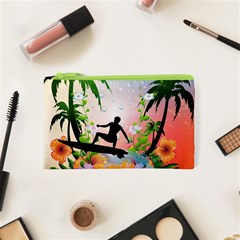 Tropical Design With Surfboarder Cosmetic Bag (xs) by FantasyWorld7