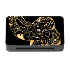 Beautiful Elephant Made Of Golden Floral Elements Memory Card Reader With Cf by FantasyWorld7