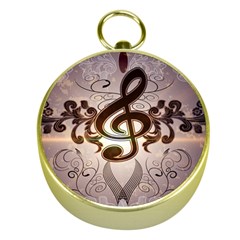 Music, Wonderful Clef With Floral Elements Gold Compasses by FantasyWorld7