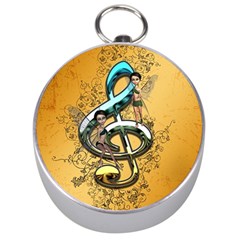 Music, Clef With Fairy And Floral Elements Silver Compasses by FantasyWorld7