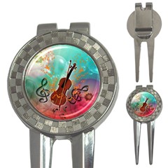 Violin With Violin Bow And Key Notes 3-in-1 Golf Divots by FantasyWorld7