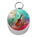 Violin With Violin Bow And Key Notes Mini Silver Compasses Front