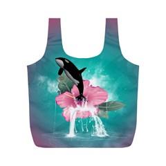 Orca Jumping Out Of A Flower With Waterfalls Full Print Recycle Bags (m)  by FantasyWorld7