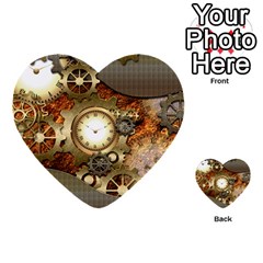 Steampunk, Wonderful Steampunk Design With Clocks And Gears In Golden Desing Multi-purpose Cards (heart)  by FantasyWorld7