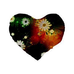 Awesome Flowers In Glowing Lights Standard 16  Premium Heart Shape Cushions by FantasyWorld7