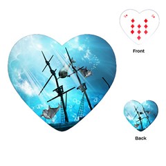 Awesome Ship Wreck With Dolphin And Light Effects Playing Cards (heart)  by FantasyWorld7