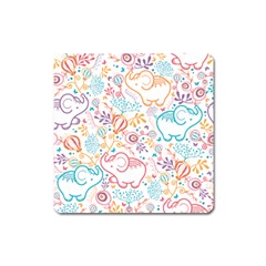Cute Pastel Tones Elephant Pattern Square Magnet by Dushan