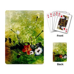 Awesome Flowers And Lleaves With Dragonflies On Red Green Background With Grunge Playing Card by FantasyWorld7