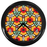 Triangles and hexagons pattern Wall Clock (Black) Front