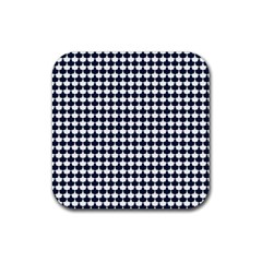 Navy And White Scallop Repeat Pattern Rubber Coaster (square)  by PaperandFrill