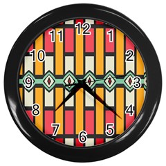 Rhombus And Stripes Pattern 			wall Clock (black) by LalyLauraFLM